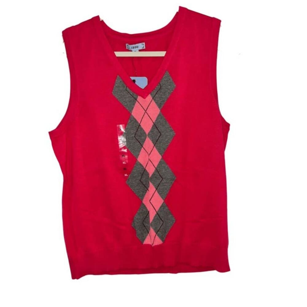 IZOD Vibrant Dark Pink With Gray Light Pink Arygle Print Sleeveless Sweater XL